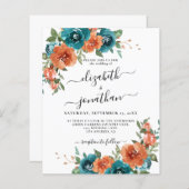 Papier Turquoise Burange Orange Budget Rust Faire-part de (Devant / Derrière)