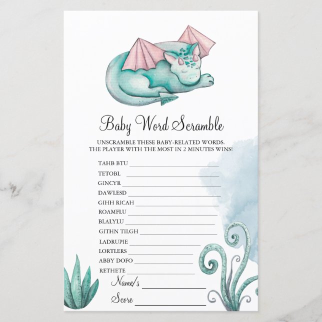Papier Turquoise Dragon Baby Scramble Baby Jeu (Devant)