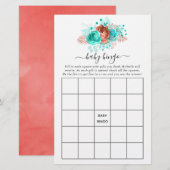 Papier Turquoise et Coral Rustique Floral Douche Bingo (Devant / Derrière)