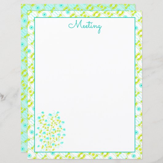 Papier Turquoise Et Vert Lime (Devant / Derrière)