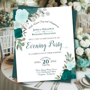 Papier Turquoise Floral Soirée Budget Party Mariage Invit