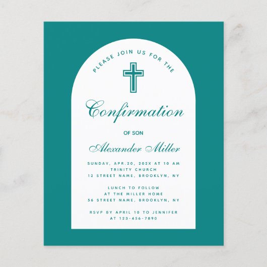 Papier Turquoise Garçon Confirmation Arche blanche Budget (Devant)
