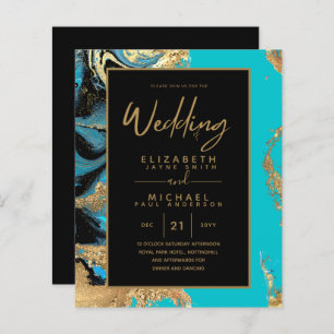 Papier Turquoise Gold Black Agate Budget Mariage Invite
