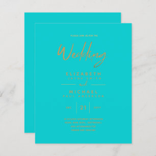Papier Turquoise Gold Modern Faire-part de mariage simple