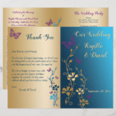 Papier Turquoise Gold Purple Floral Bi-Fold Wedding Progr (Devant / Derrière)