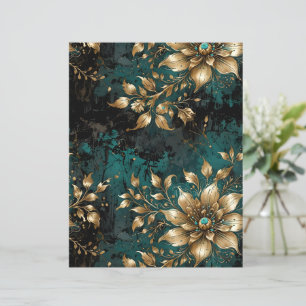 Papier Turquoise & Or Perdu Grunge Floral
