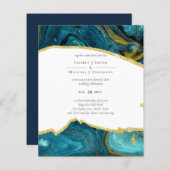 Papier Turquoise Peacock Blue Gold Agate Mariage (Devant / Derrière)