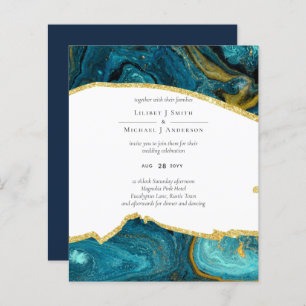 Papier Turquoise Peacock Blue Gold Agate Mariage