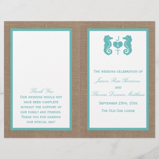 Papier Turquoise Seahorse Burlap Beach Wedding Collection (Devant)
