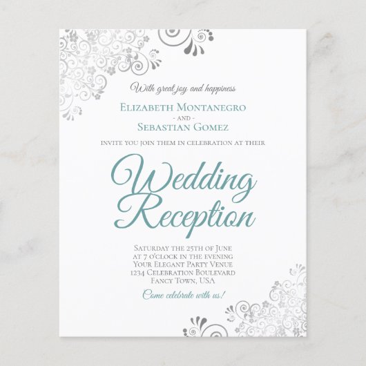 Papier Turquoise sur blanc BUDGET Mariage Réception Invit (Devant)