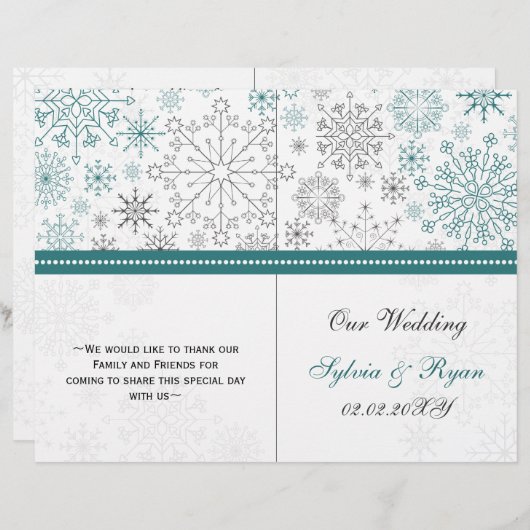 Papier Turquoise White snowflakes mariage d'hiver (Devant / Derrière)