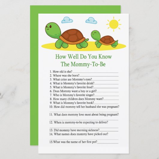 Papier Turtle Comme vous connaissez bien le jeu de baby s (Devant / Derrière)