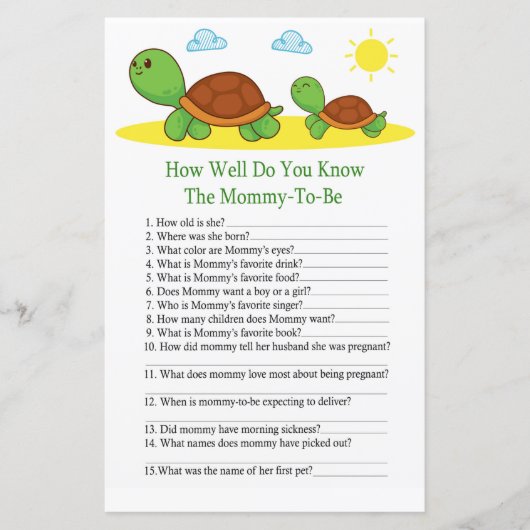 Papier Turtle Comme vous connaissez bien le jeu de baby s (Devant)