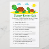 Papier Turtle Nursery Rhyme Quiz jeu de baby shower (Devant)