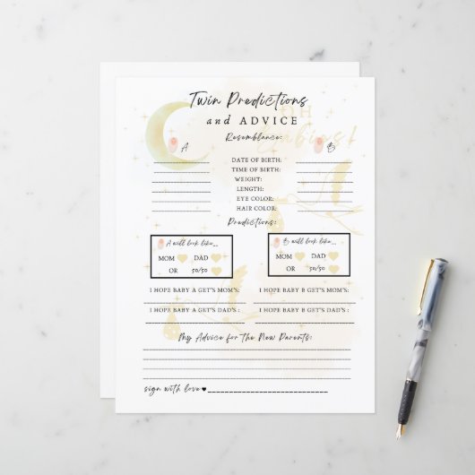 Papier Twin Baby Prédictions et conseils, Oh Baby! (Devant/Arrière en situation)