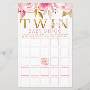 Papier Twin Girls Baby shower Jeu de Bingo - Rose & Or