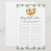 Papier Twin Sloths Baby shower ABC's Race Game (Devant / Derrière)