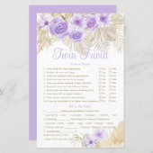 Papier Twin Trivia Jeu Pampas Lavender Baby shower Boho (Devant / Derrière)