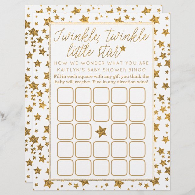 Papier Twink, Twinkle Little Star Baby shower Bingo (Devant / Derrière)