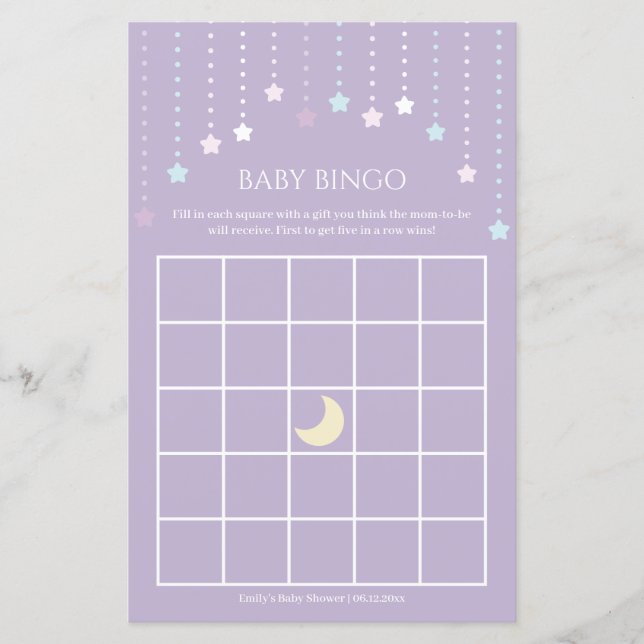 Papier Twinkle Little Star Baby shower Bingo Jeu (Devant)