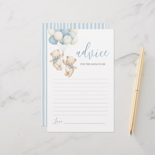 Papier Twins Teddy Bear Advice for Mom To Be card (Devant/Arrière en situation)