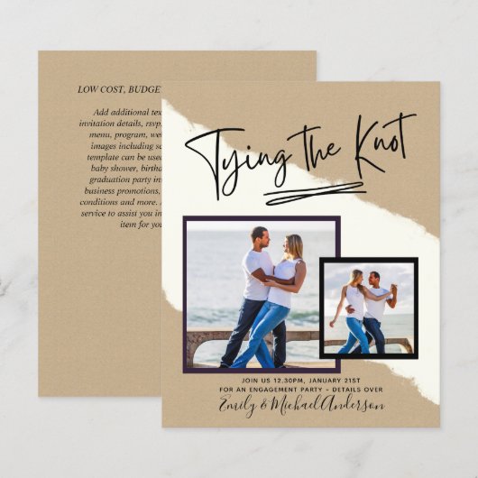 Papier Tying The Knot - Photo Engagement Party Invitation (Devant / Derrière)