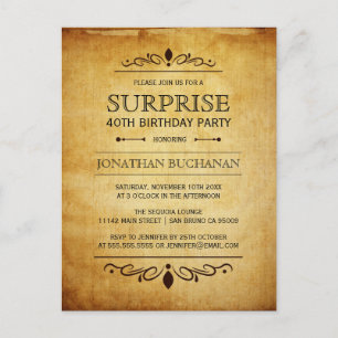  papier   Typografie van het verrassingsverjaardag Uitnodiging Briefkaart