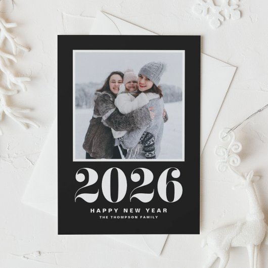 Papier Typographie 2025 Black Happy New Year Photo