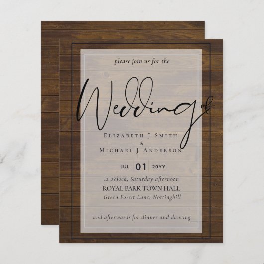 Papier Typographie de script rustique Mariage de budget (Devant / Derrière)