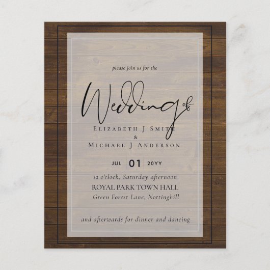 Papier Typographie de script rustique Mariage de budget (Devant)