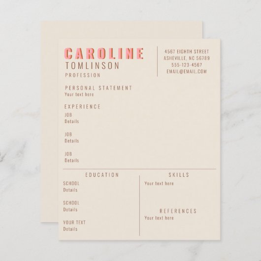 Papier Typographie en Terracotta rose Reprise moderne cré (Devant / Derrière)