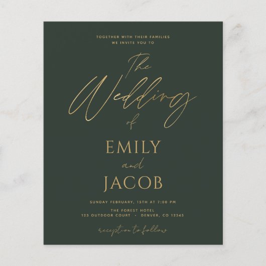 Papier Typographie Mariage en or Emerald Green (Devant)