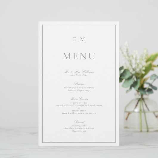 Papier Typographie moderne Sage Vert Monogramme Mariage M (Debout devant)