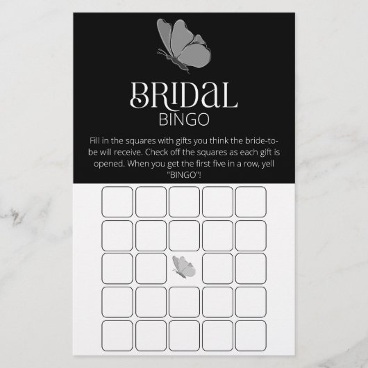 Papier Typographie Papillon nuptiale douche bingo (Devant)