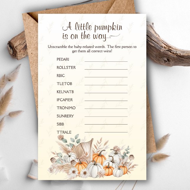 Papier Un Baby shower Boho Un Peu Citrouille (A Little Pumpkin Is On The Way Baby Shower Game - Word scramble baby edition)