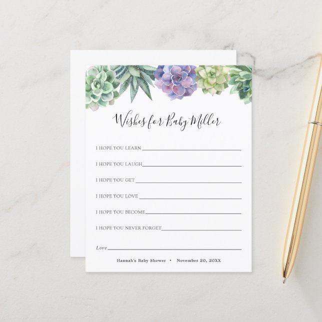 Papier Un Baby shower Succulent pour le bébé (Devant/Arrière en situation)