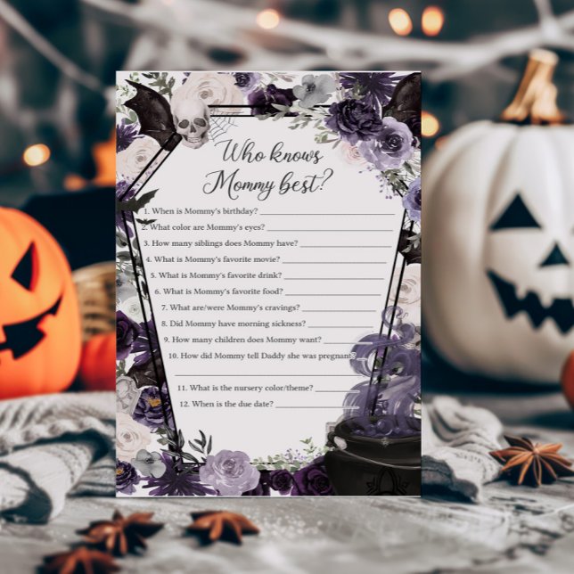 Papier Un bébé brasse gothique Qui connaît maman meilleur (Floral Gothic Coffin A Baby is Brewing Baby Shower Who knows Mommy Best Game)