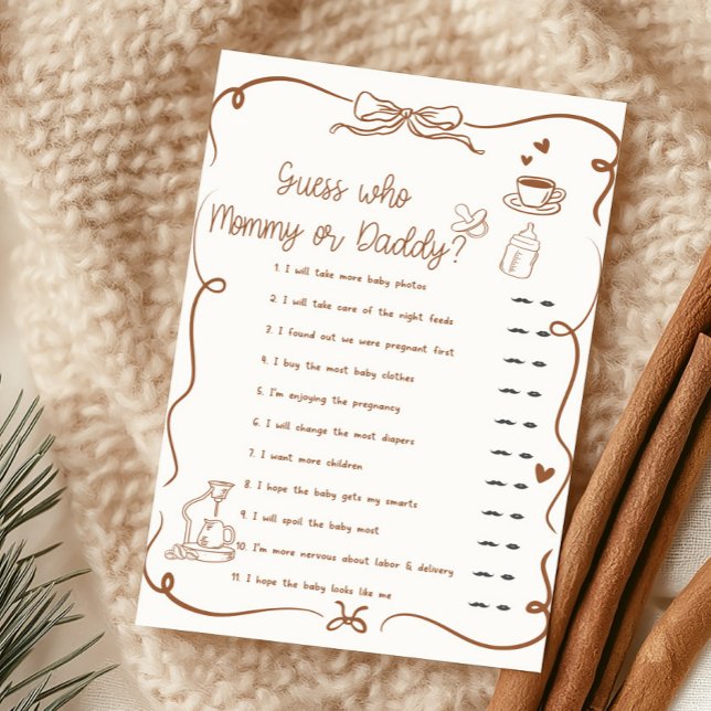 Papier Un bébé café est en train de se préparer Devinez q (Hand Drawn Coffee Baby Shower Guess Who Mommy or Daddy Game)
