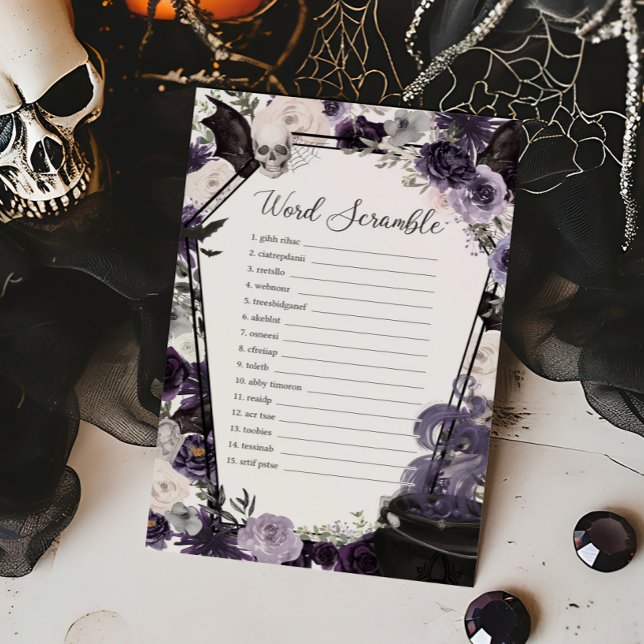 Papier Un bébé est en train de brasser un jeu de mots got (Floral Gothic Coffin A Baby is Brewing Baby Shower Word Scramble Game)