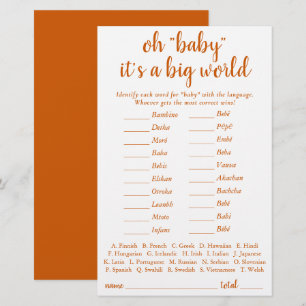 Papier Un bébé simple dans le monde Quiz orange d'autom