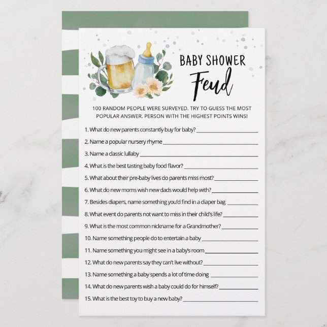 Papier Un bébé verdoyant brasse un Baby shower féodé jeu (Devant / Derrière)