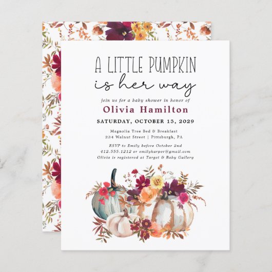 Papier Un Budget Un Peu Citrouille Tombe Le Baby shower F (Devant / Derrière)