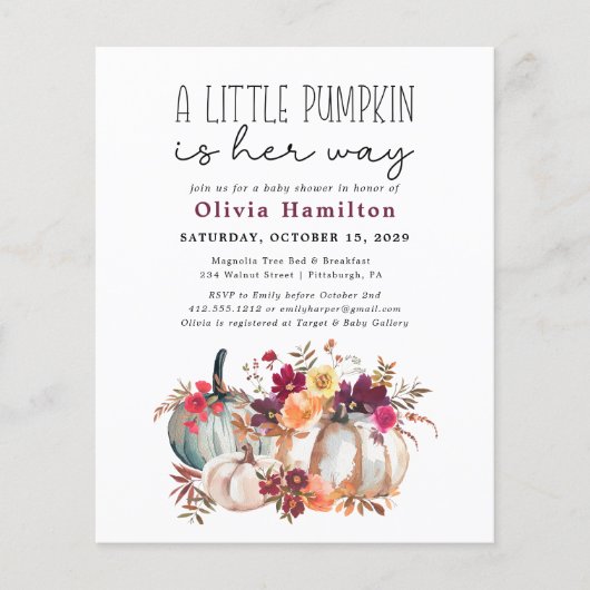 Papier Un Budget Un Peu Citrouille Tombe Le Baby shower F (Devant)