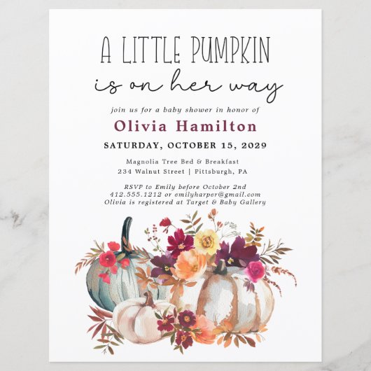 Papier Un Budget Un Peu Citrouille Tombe Le Baby shower F (Devant)