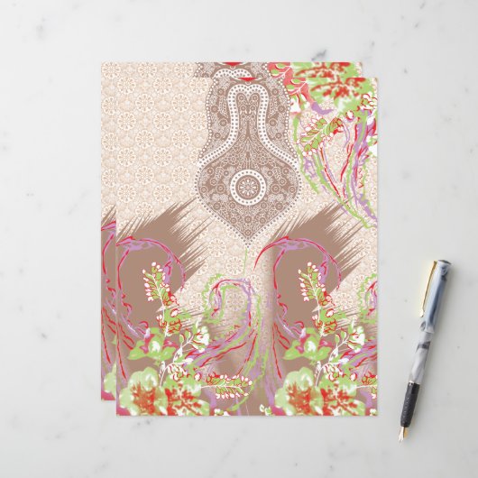 Papier un design de vase rouge avec des fleurs dessus (Devant/Arrière en situation)