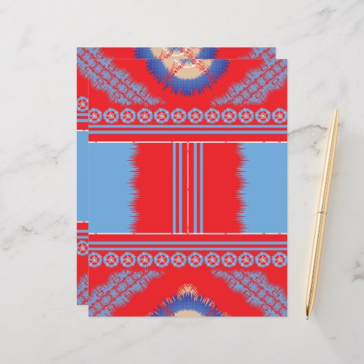 Papier un design d'un motif rouge et bleu (Devant/Arrière en situation)