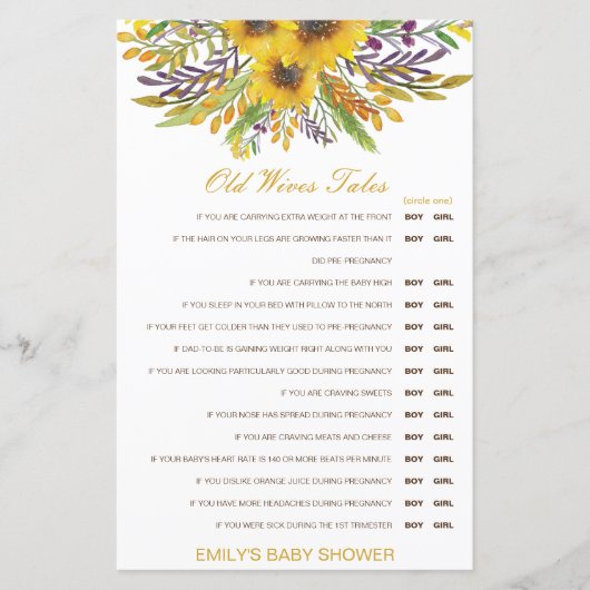 Papier Un garçon ou une fille Vieux Epouses Conte Baby sh (Devant)