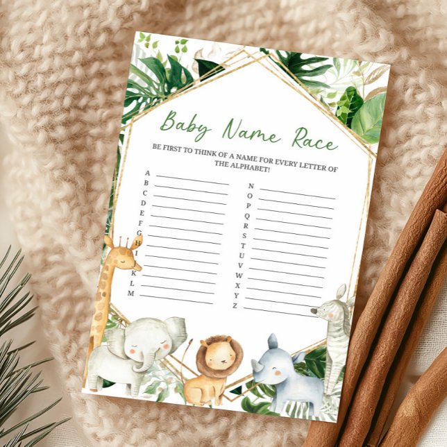 Papier Un jeu de course de noms de bébé un peu sauvage (Greenery Jungle Baby Shower  Baby Name Race Game)