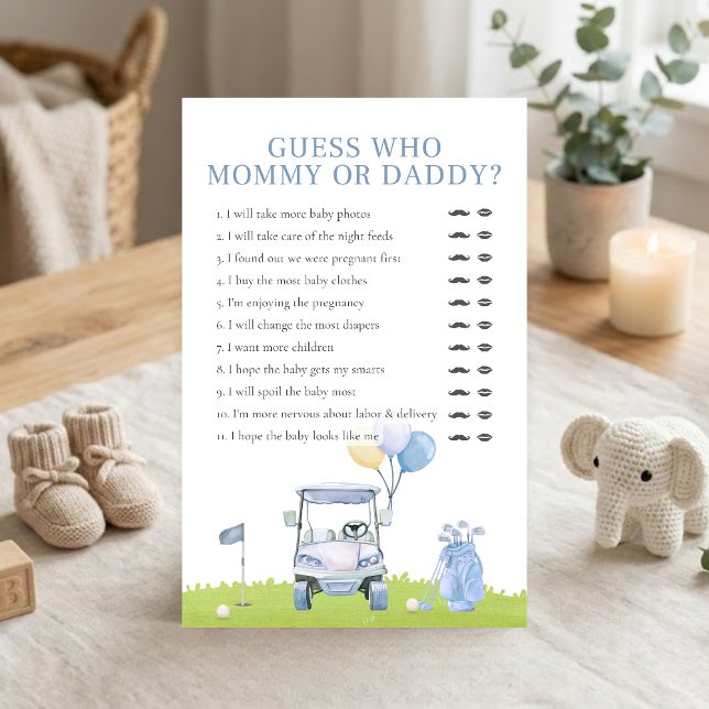 Papier Un jeu de devinette de douche de golf Little Putte (Golf Baby Shower Guess Who Mommy or Daddy Game)