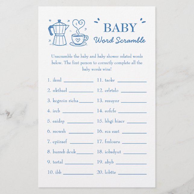 Papier Un jeu de mots mêlés pour bébé : Un bébé prépare d (Devant)